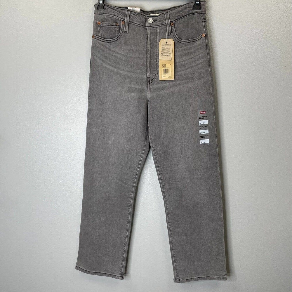 Levi's Ribcage Straight Ankle Womens 29x27 Light Wash Gray Denim High Rise New